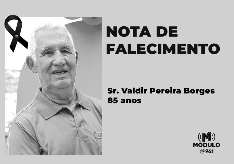 Nota de falecimento Sr. Valdir Pereira Borges aos 85...