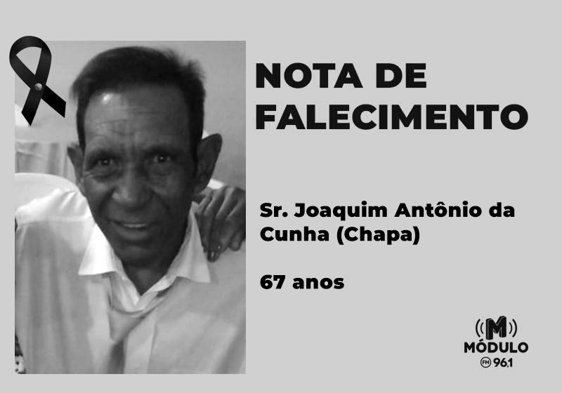 Nota de falecimento Sr. Joaquim Antônio da Cunha (Chapa)...