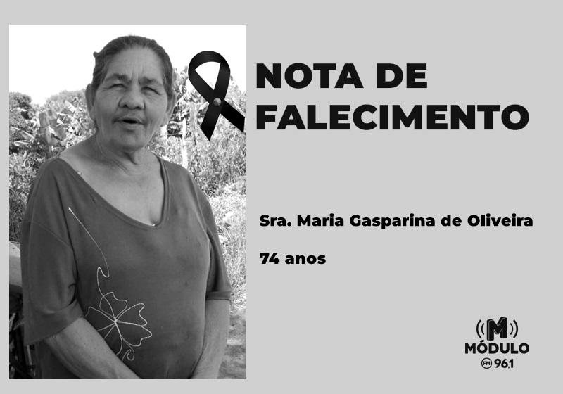 Nota de falecimento Sra. Maria Gasparina de Oliveira aos...
