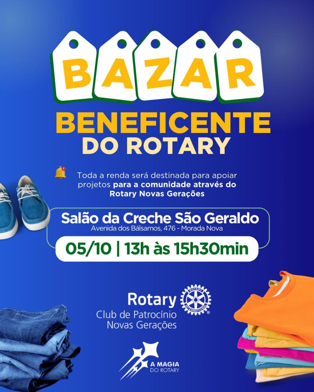 Bazar beneficente do Rotary Novas Gerações será realizado neste...