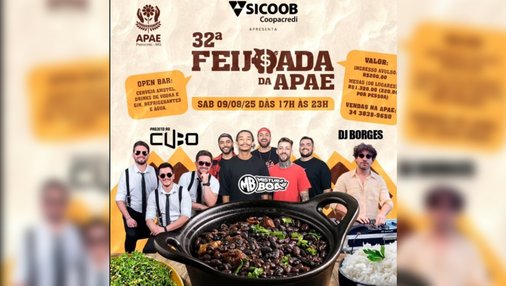 32ª Feijoada da APAE acontece neste sábado em Patrocínio com atrações musicais e ingressos avulsos à venda